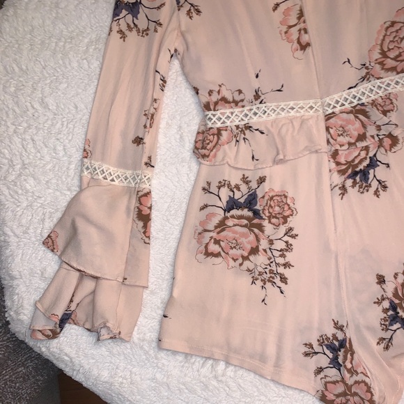 Pink Floral Romper with Cream Lace & Angel Sleeve - Picture 11 of 11